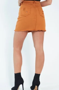 Rebellious Fashion Mustard Denim Rip Mini Skirt - Selenia