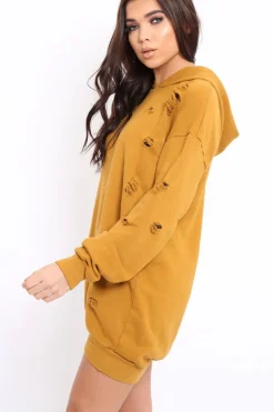 Rebellious Fashion Mustard Distressed Oversized Hoodie - Khloe