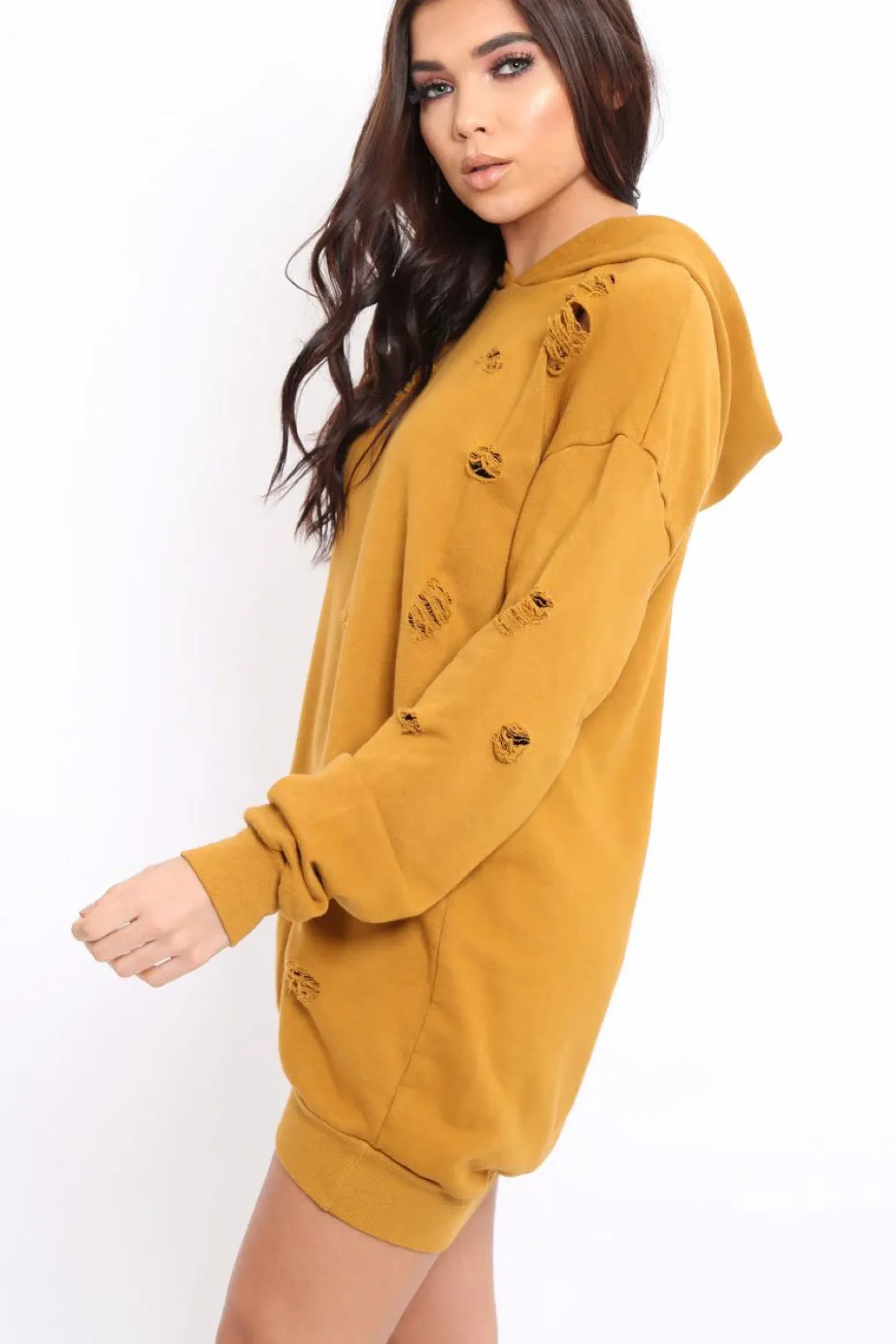 Rebellious Fashion Mustard Distressed Oversized Hoodie - Khloe
