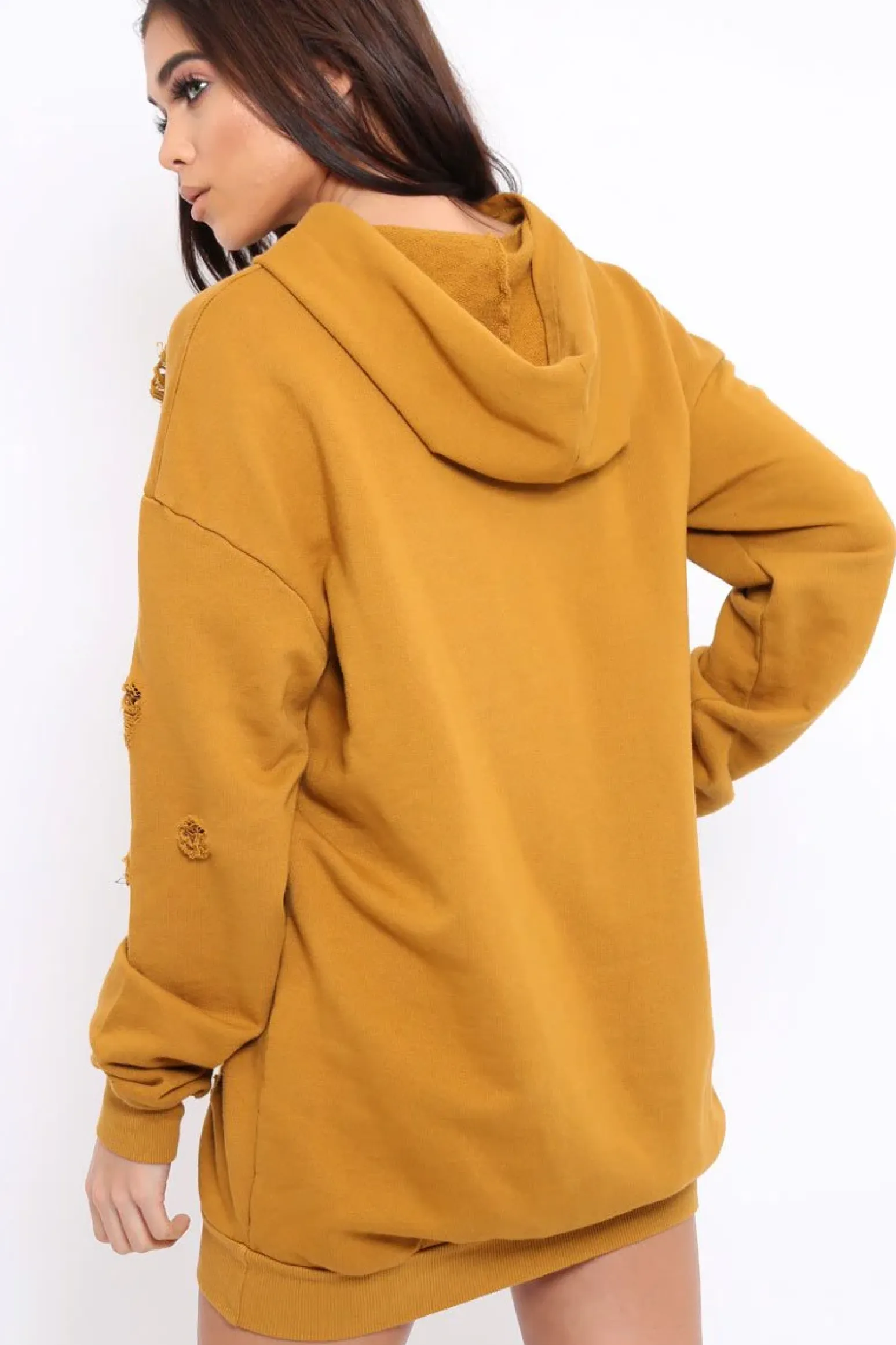 Rebellious Fashion Mustard Distressed Oversized Hoodie - Khloe