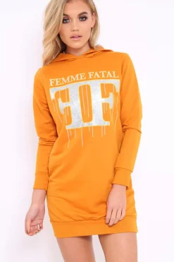Rebellious Fashion Mustard Femme Fatal Hooded Dress - Ivanna