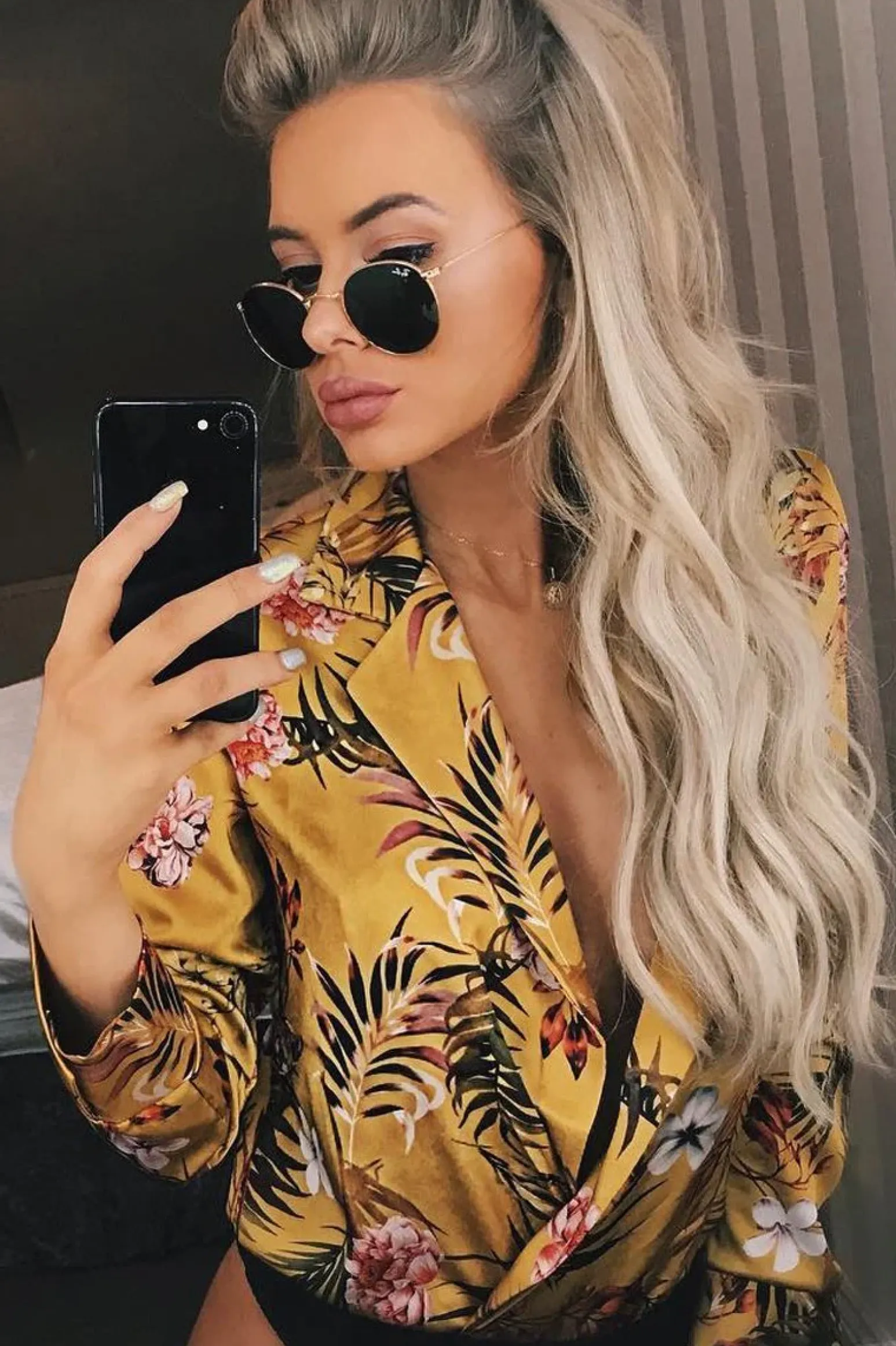 Rebellious Fashion Mustard Floral Plunge Satin Bodysuit - Rebeka