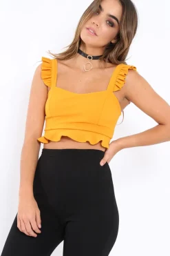 Rebellious Fashion Mustard Frill Crop Top - Reta
