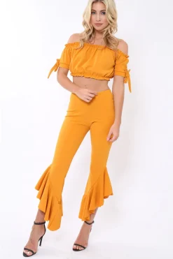 Rebellious Fashion Mustard Frill Hem Trousers - Ashlie