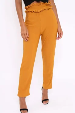 Rebellious Fashion Mustard Frill Hem Wide Legged Trousers - Megan