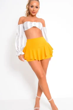 Rebellious Fashion Mustard Frill High Waisted Shorts - Claudelle