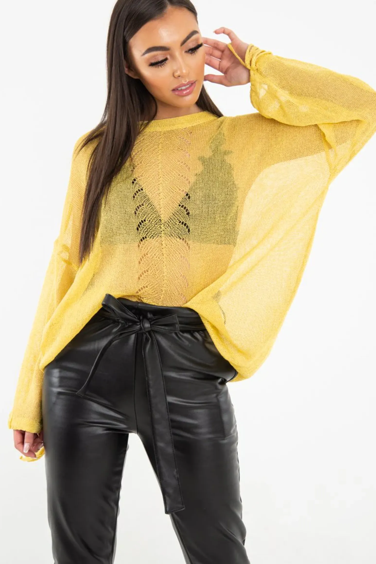 Rebellious Fashion Mustard Glitter Net Knit Jumper - Loriann