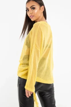 Rebellious Fashion Mustard Glitter Net Knit Jumper - Loriann