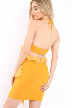 Rebellious Fashion Mustard Halterneck Cut Out Mini Dress - Kamila