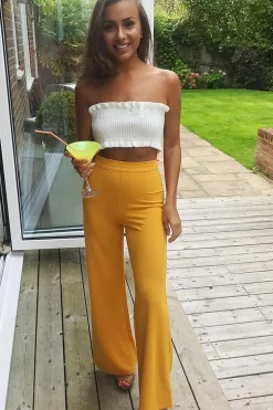 Rebellious Fashion Mustard High Waist Flare Trousers -Tisha