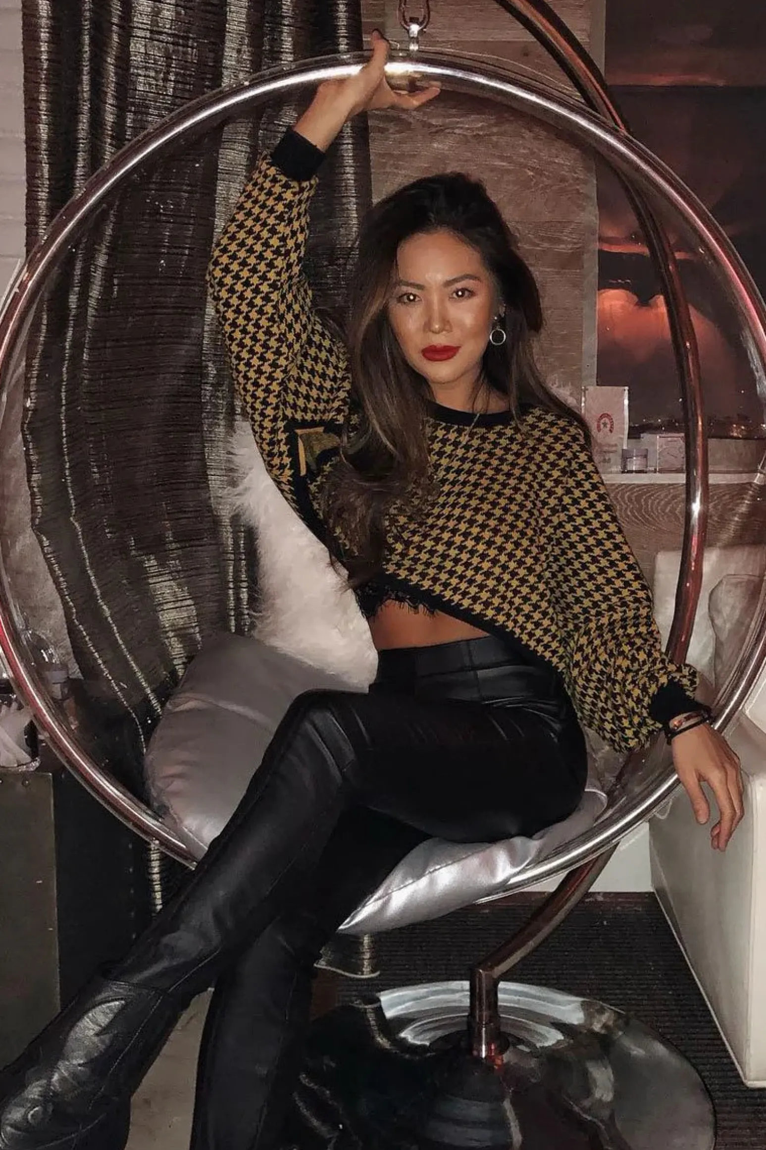 Rebellious Fashion Mustard Hounds Tooth Cropped Batwing Jumper - Lizy