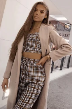 Rebellious Fashion Mustard Houndstooth Crop Top Cuffed Trousers Co-Ord - Kila