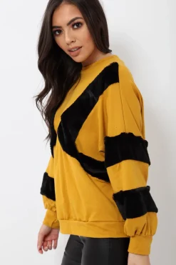 Rebellious Fashion Mustard Jumper with Fur on Front and Sleeves - Mercedes