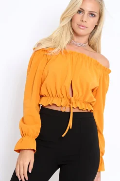 Rebellious Fashion Mustard Key Hole Bust Crop Top - Caitie