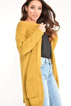 Rebellious Fashion Mustard Knitted Longline Bobble Cardigan - Annette