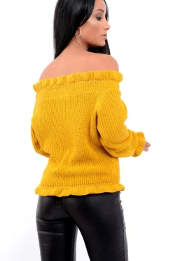Rebellious Fashion Mustard Knitted Ruffle Jumper with Elasticated hems - Eve