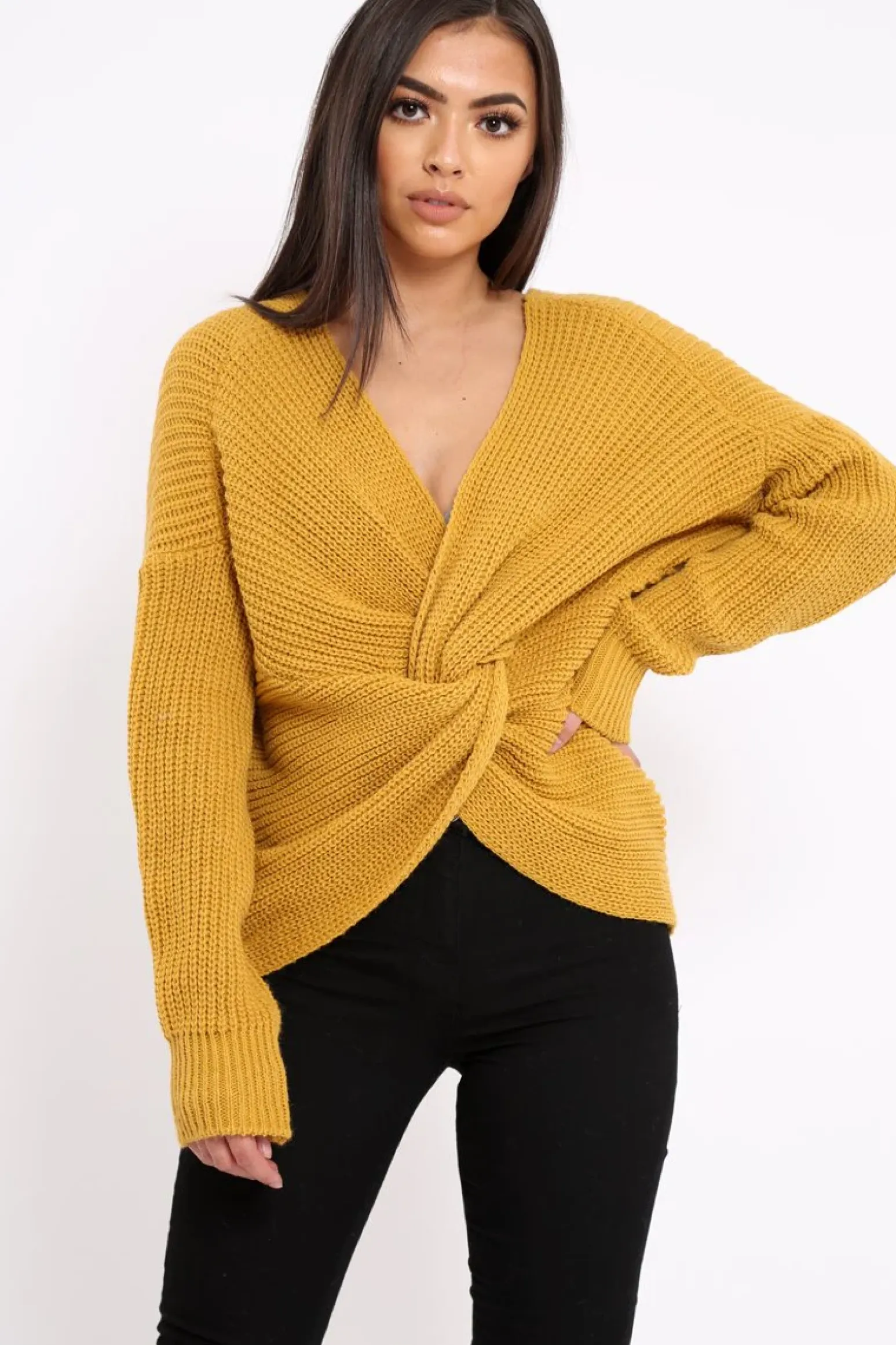 Rebellious Fashion Mustard Knot Knit Jumper - Kerri