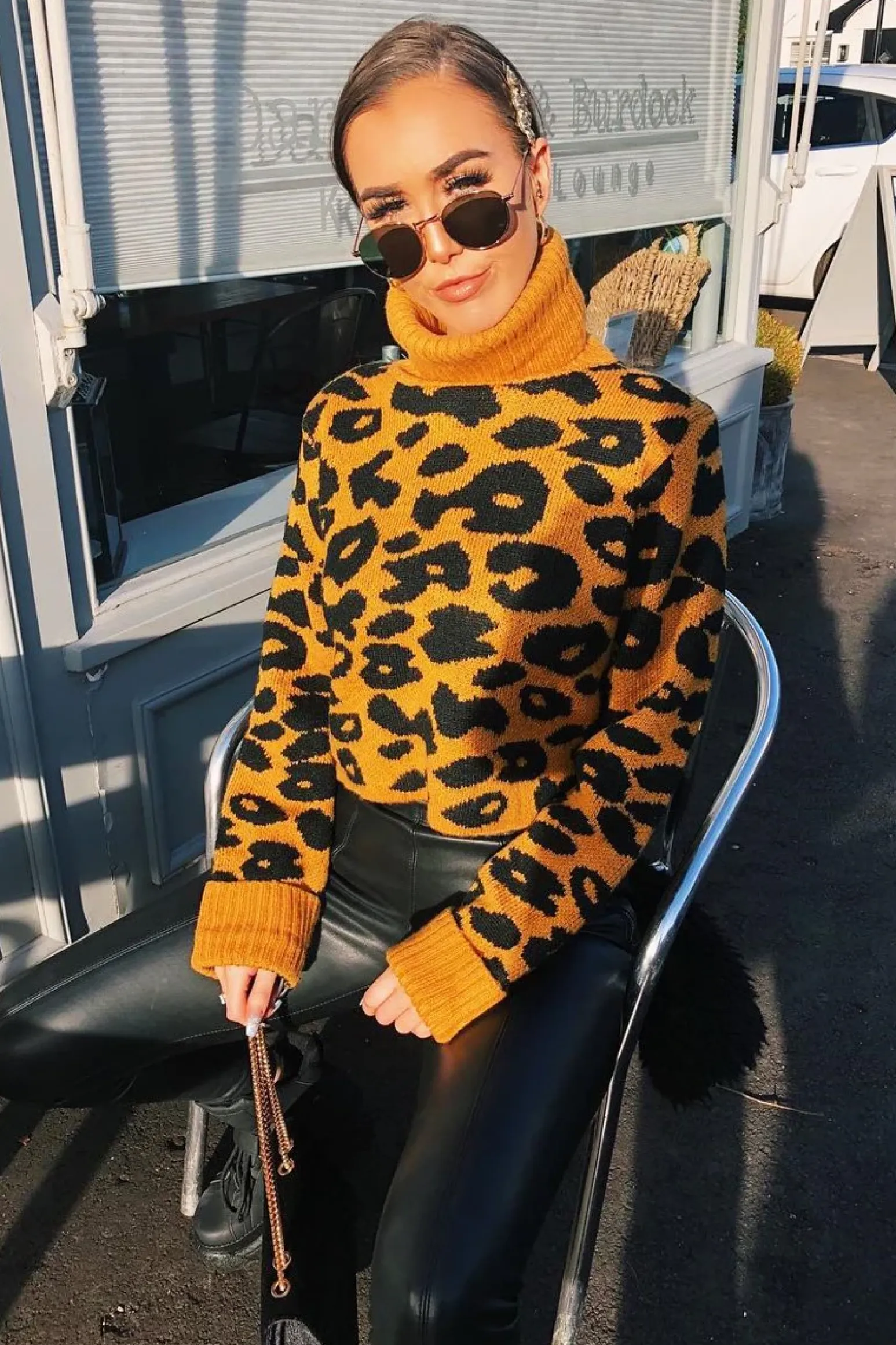 Rebellious Fashion Mustard Leopard Crop Roll Neck Jumper - Halley