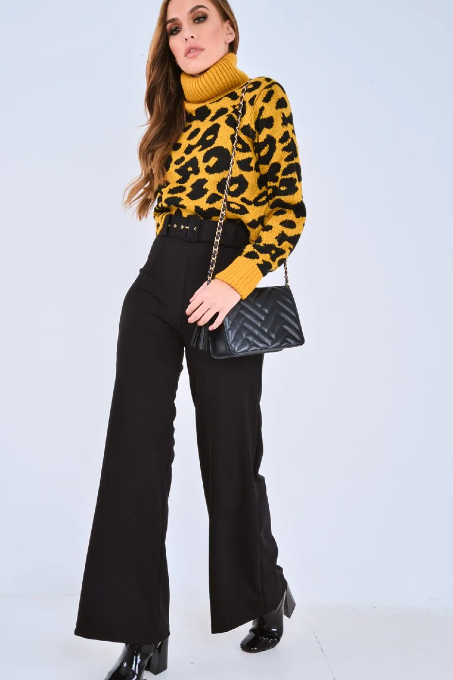 Rebellious Fashion Mustard Leopard Crop Roll Neck Jumper - Halley