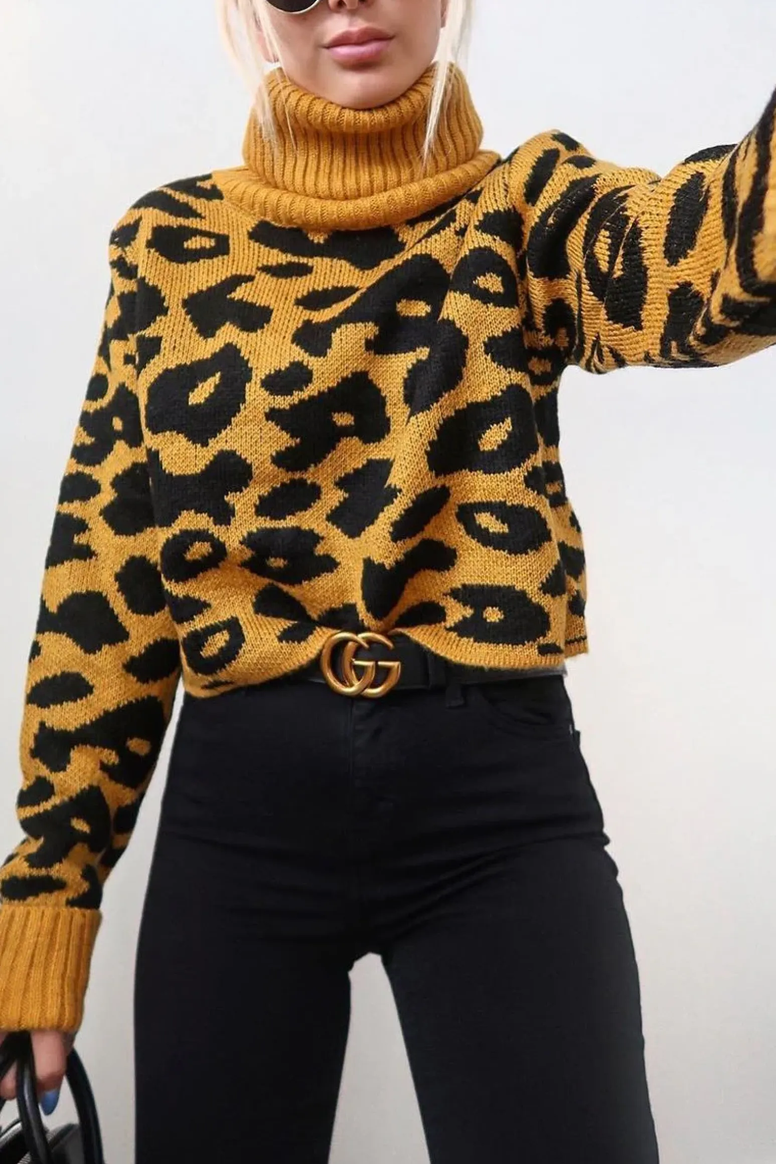Rebellious Fashion Mustard Leopard Crop Roll Neck Jumper - Halley