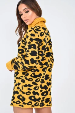 Rebellious Fashion Mustard Leopard Roll Neck Jumper - Deona