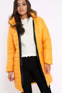 Rebellious Fashion Mustard Longline Puffer Jacket - Alexandra