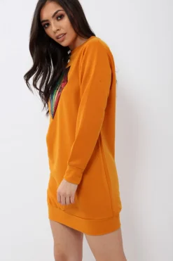 Rebellious Fashion Mustard Loved Sequin Diamond Jumper Dress - Mary