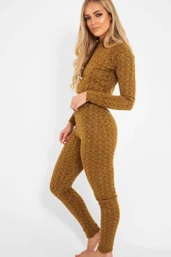 Rebellious Fashion Mustard Marl Hooded Loungewear Set - Olevia