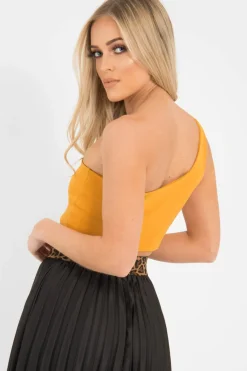 Rebellious Fashion Mustard One Shouldered Crop Top - Kamri