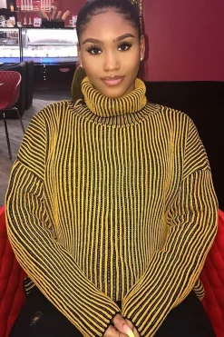 Rebellious Fashion Mustard Ottoman Rib Roll Neck Jumper - Renee