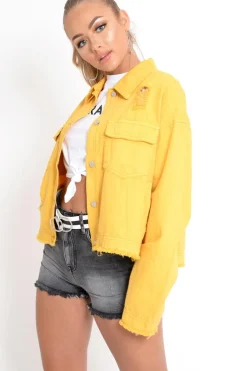 Rebellious Fashion Mustard Oversized Denim Jacket - Aavya
