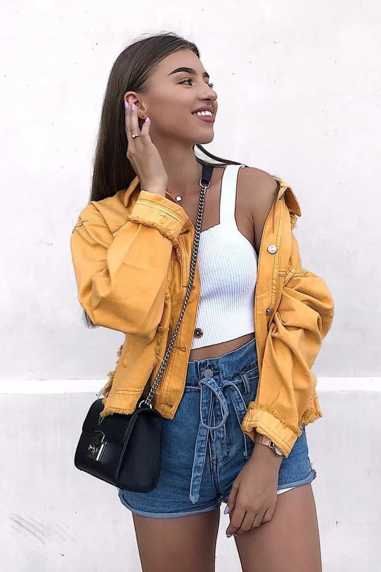 Rebellious Fashion Mustard Oversized Denim Jacket - Aavya