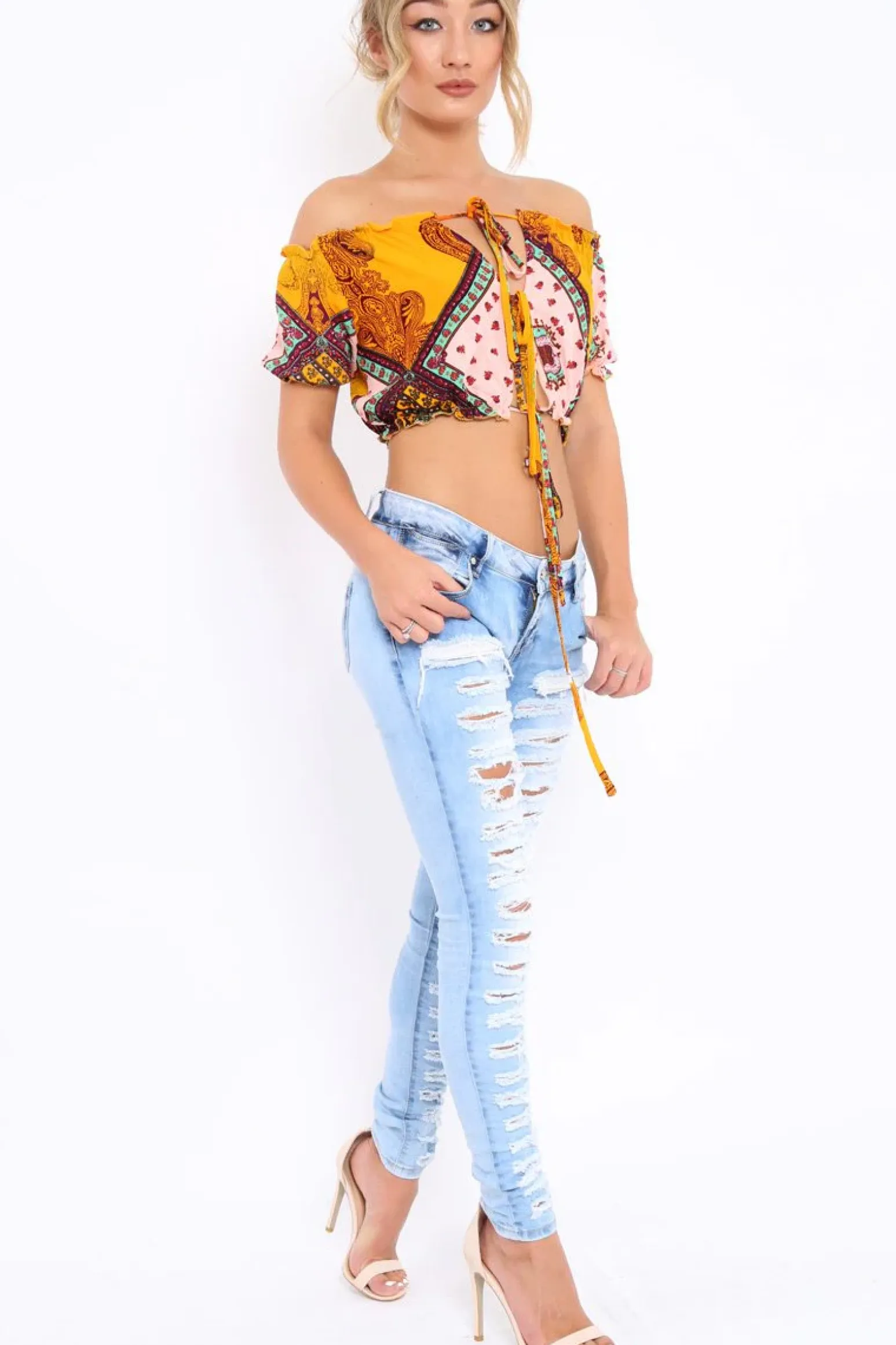 Rebellious Fashion Mustard Paisley Print Crop Top - Jada