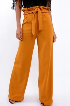Rebellious Fashion Mustard Paper Bag Tie Waist Wide Leg Trousers - Kennedy