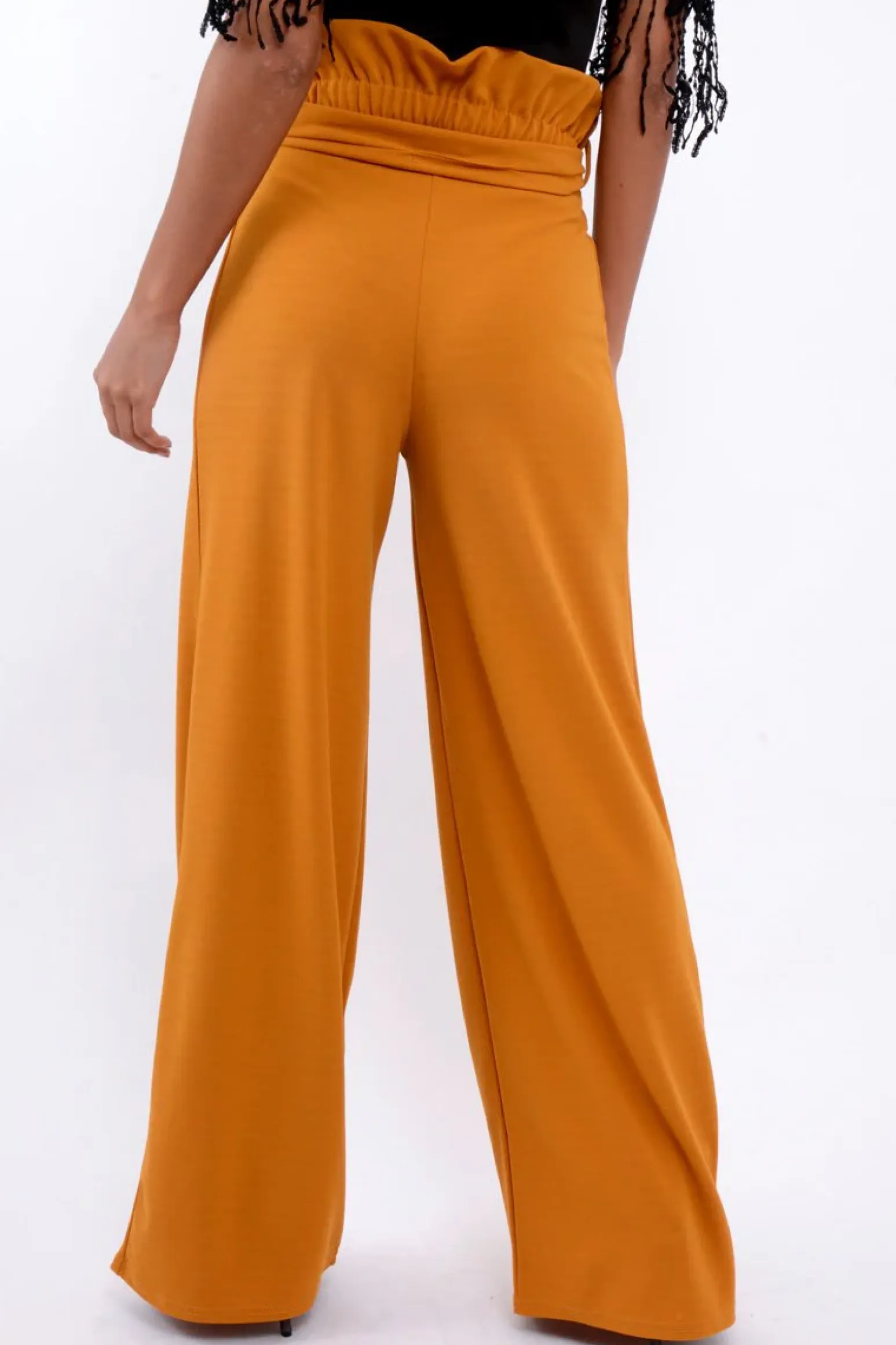Rebellious Fashion Mustard Paper Bag Tie Waist Wide Leg Trousers - Kennedy
