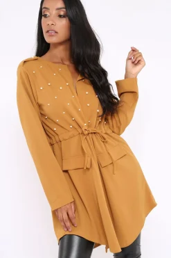 Rebellious Fashion Mustard Pearl Detail Slouchy Jacket - Kylie