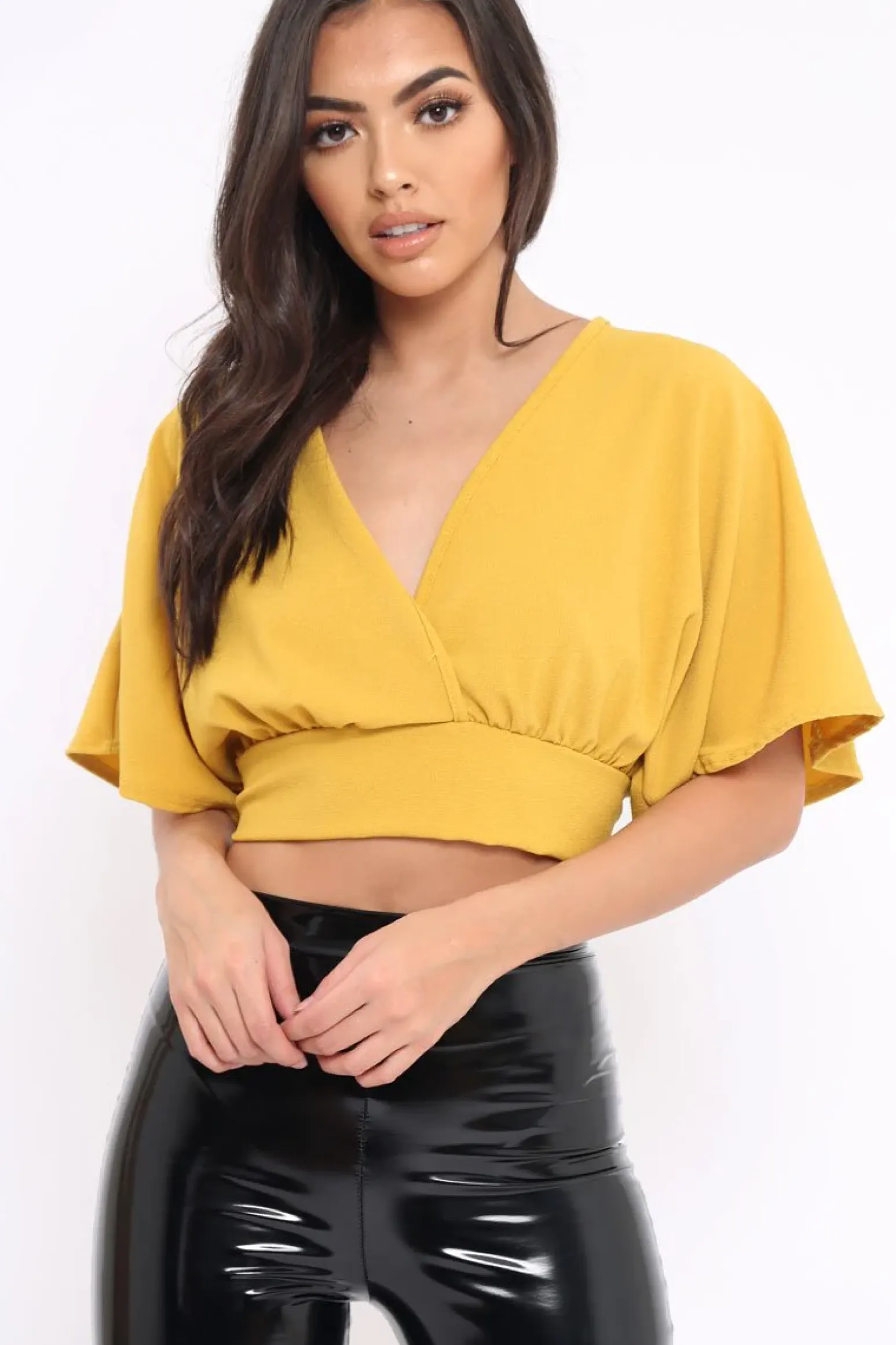 Rebellious Fashion Mustard Plunge Crop Top - Suzanne