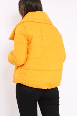 Rebellious Fashion Mustard Puffer Jacket with Tie Front - Lolamae