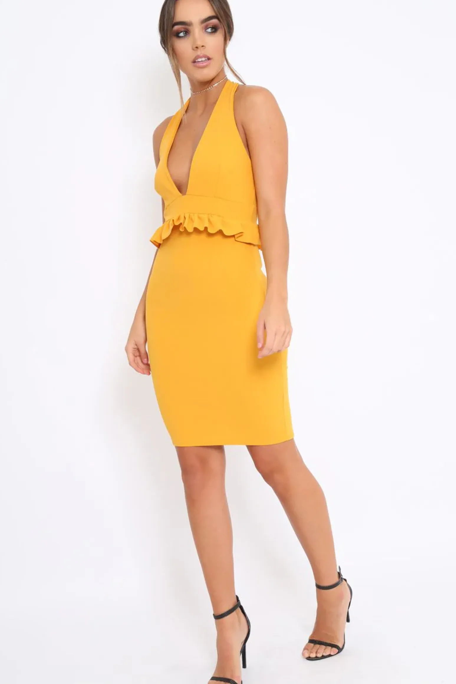 Rebellious Fashion Mustard Racer Back Frill Midi Dress - Camilla
