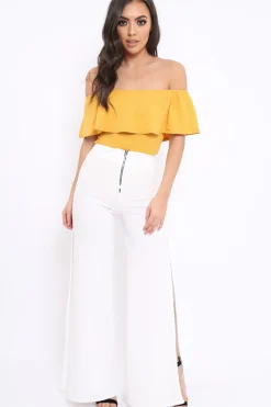 Rebellious Fashion Mustard Ribbed Frill Bodysuit - Charl