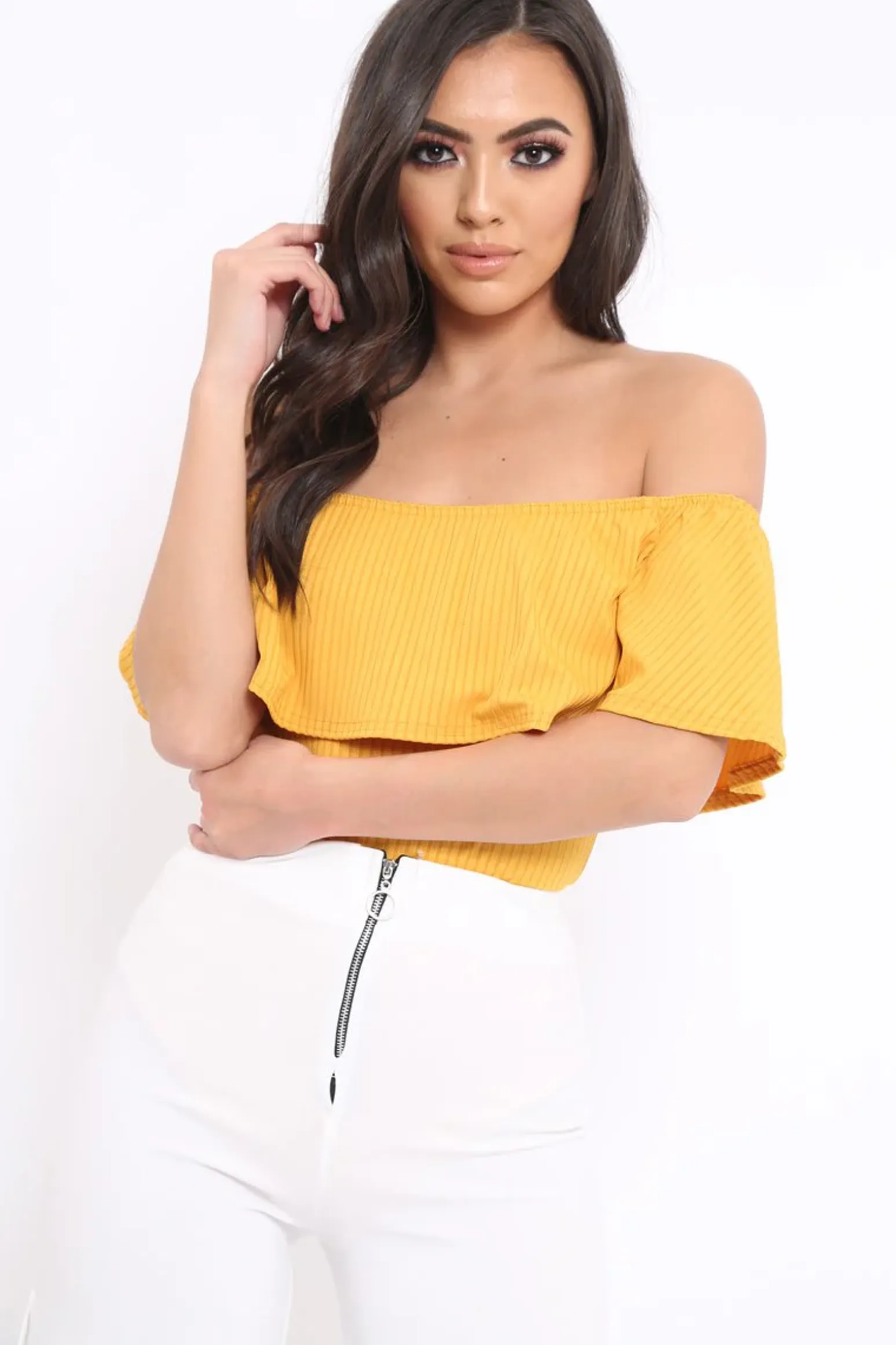Rebellious Fashion Mustard Ribbed Frill Bodysuit - Charl