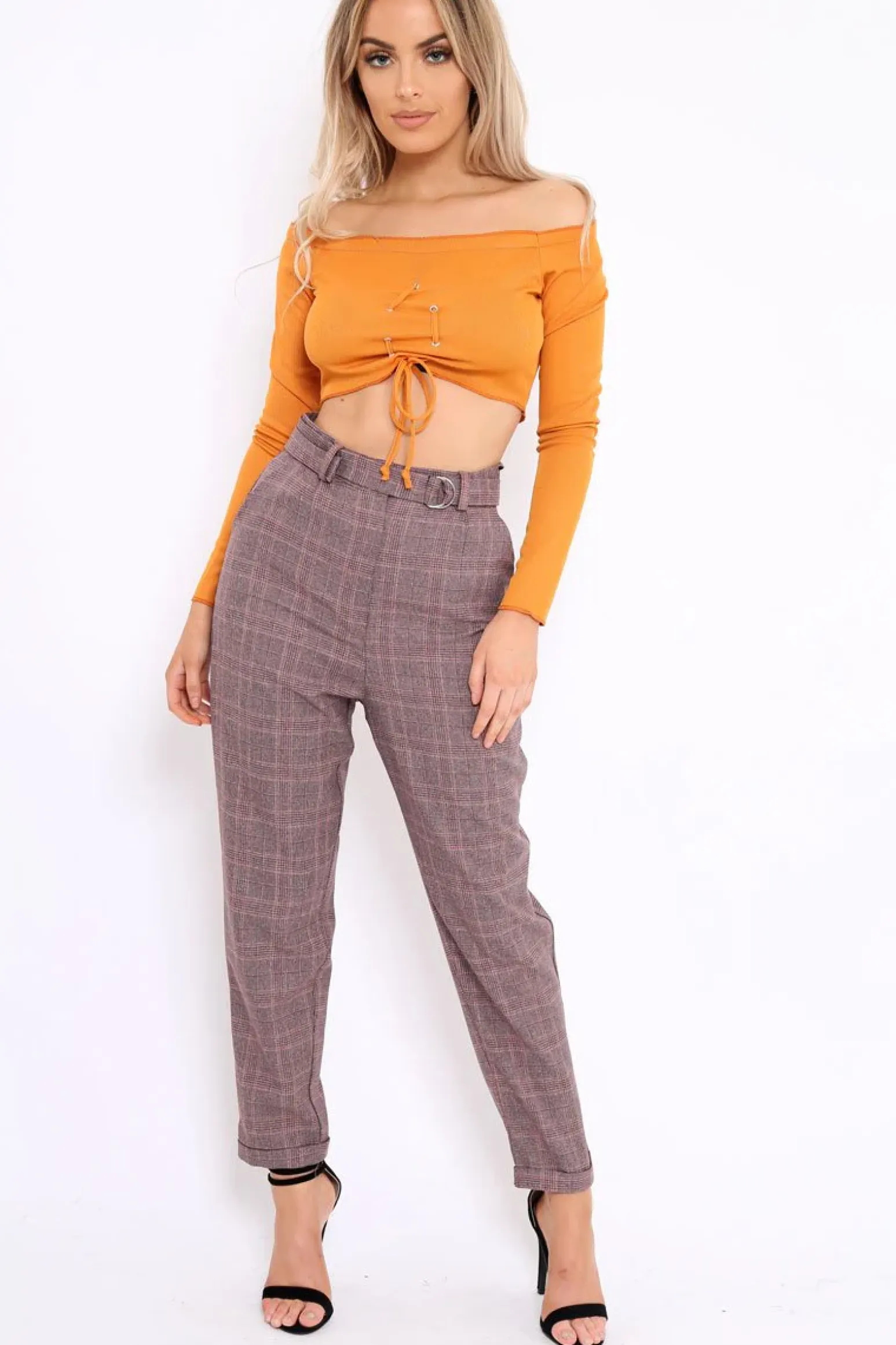 Rebellious Fashion Mustard Ribbed Lace Up Front Crop Top - Emmy