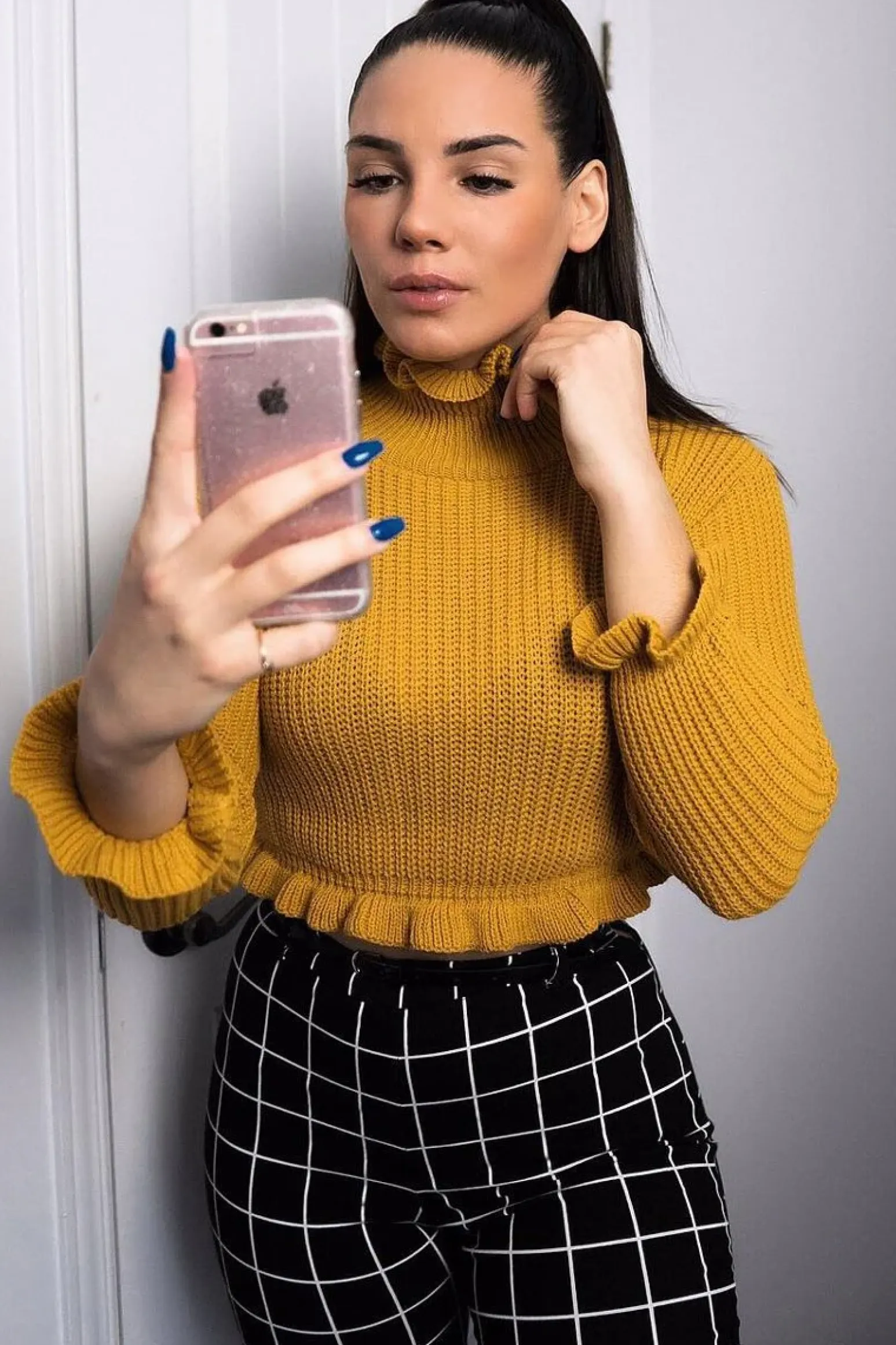Rebellious Fashion Mustard Ruffle Hem Chunky Knit Crop Jumper - Alannah