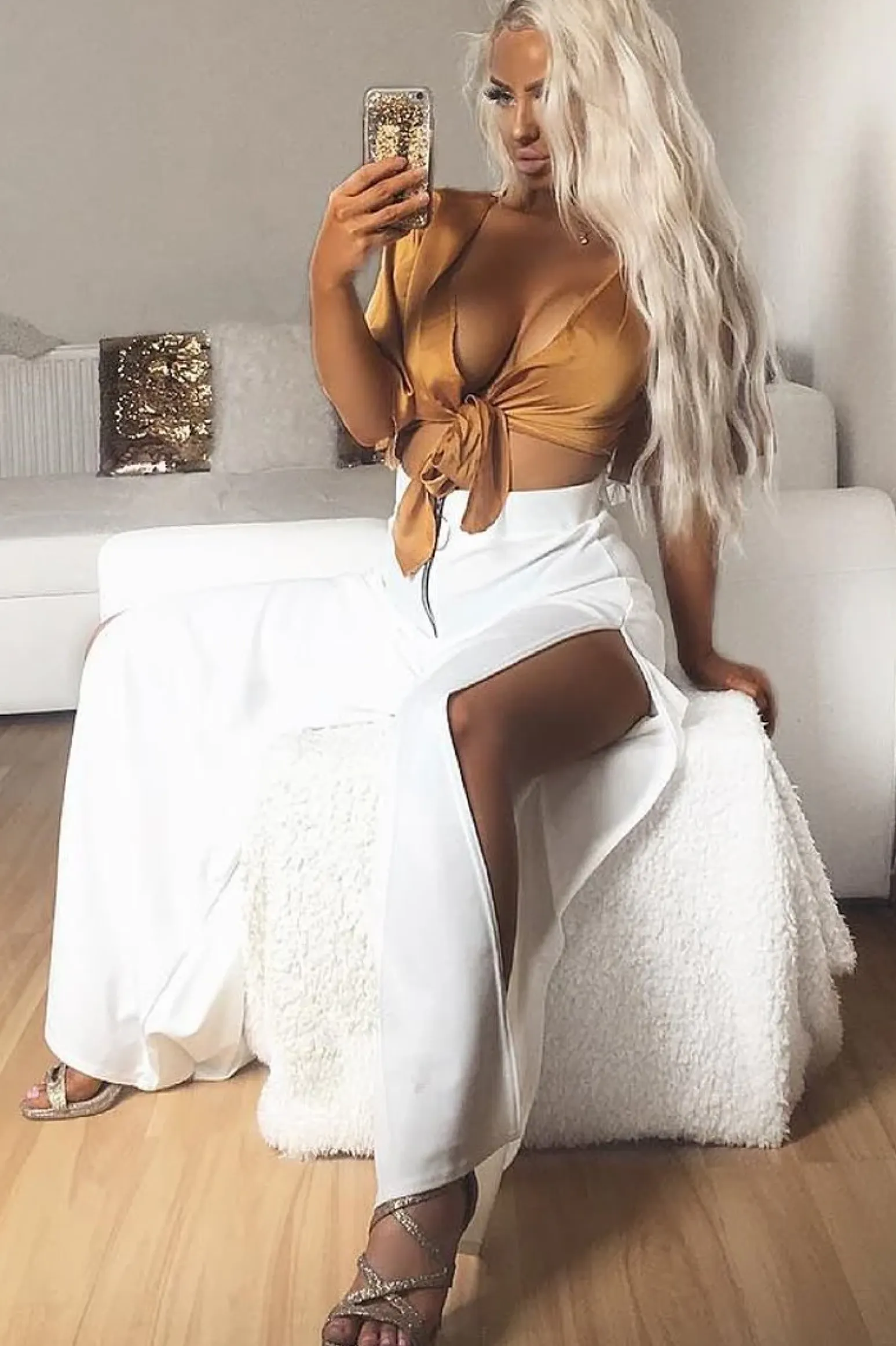 Rebellious Fashion Mustard Satin Tie Crop Top - Alara