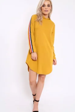 Rebellious Fashion Mustard Sleeve Sports Trim Curve Hem Jumper Dress - Dixie