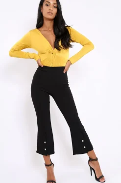 Rebellious Fashion Mustard Slinky Twist Front Bodysuit - Gretchen