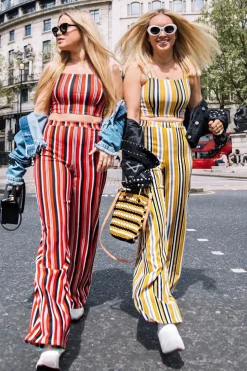 Rebellious Fashion Mustard Striped Crop Top and Trousers Co-ord Set - Kimmy