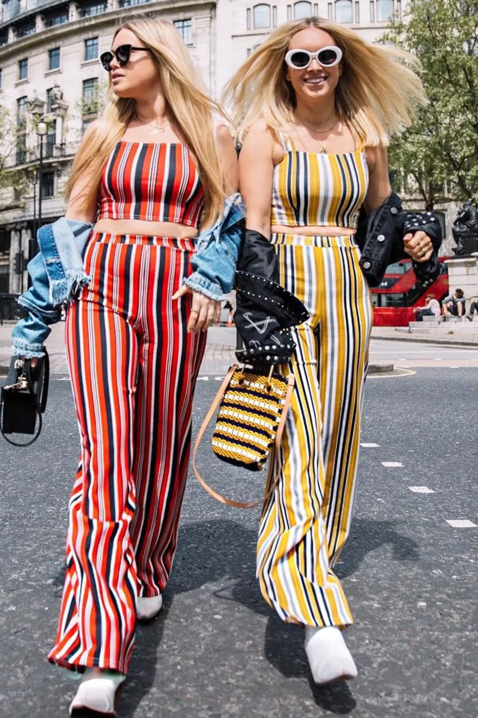 Rebellious Fashion Mustard Striped Crop Top and Trousers Co-ord Set - Kimmy