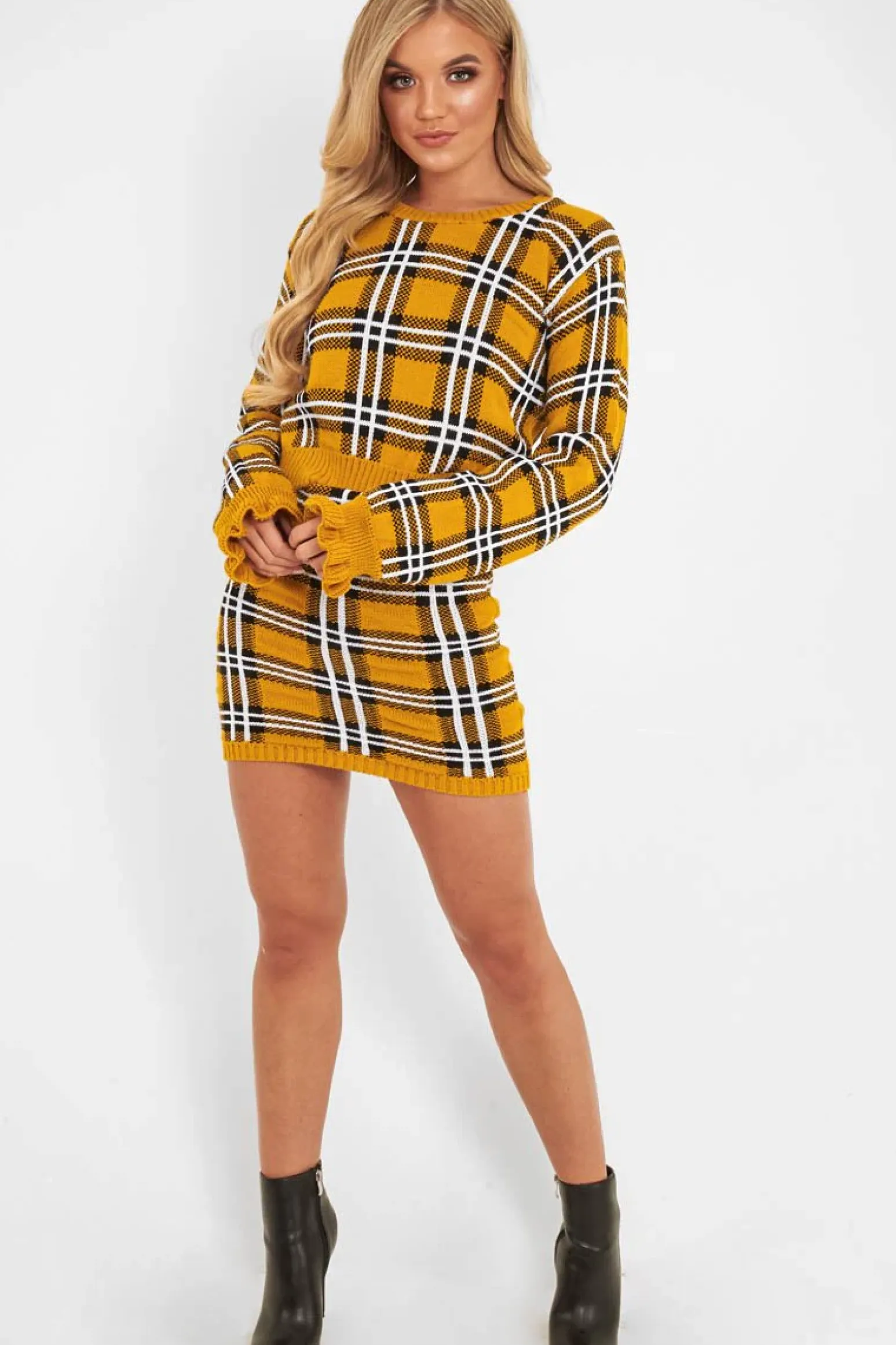 Rebellious Fashion Mustard Tartan Knit Mini Skirt - Chantelle