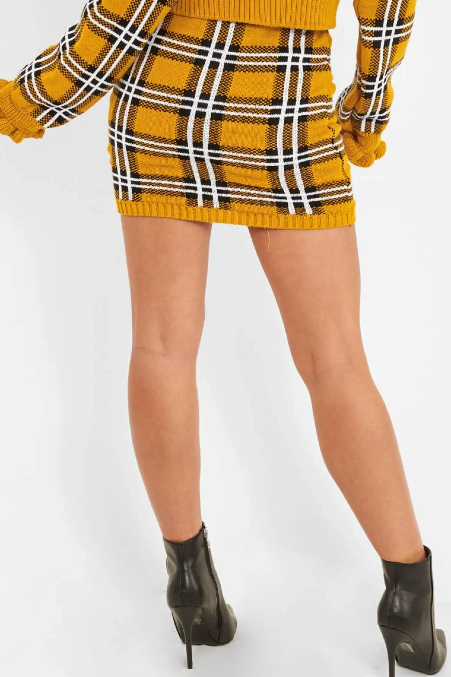Rebellious Fashion Mustard Tartan Knit Mini Skirt - Chantelle
